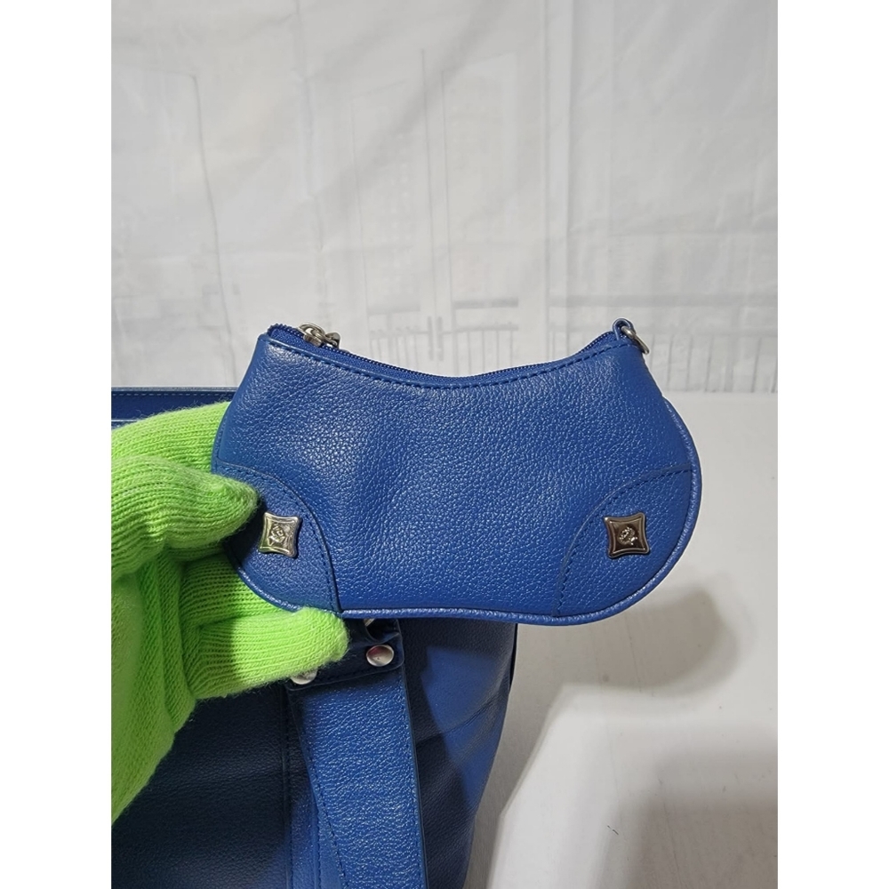 MCM Vintage Mini Studded Tote Bag Royal Blue With Coin Pouch - Picture 11 of 15